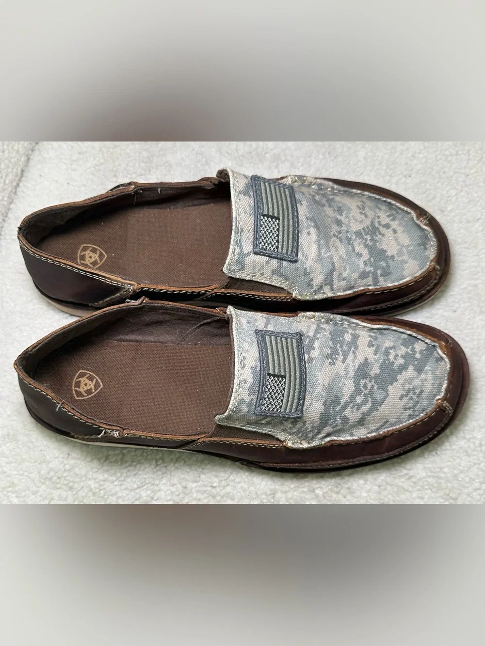 Ariat Cruiser Brown Leather Camo American Flag Slip On Loafers Comfortable 9.5